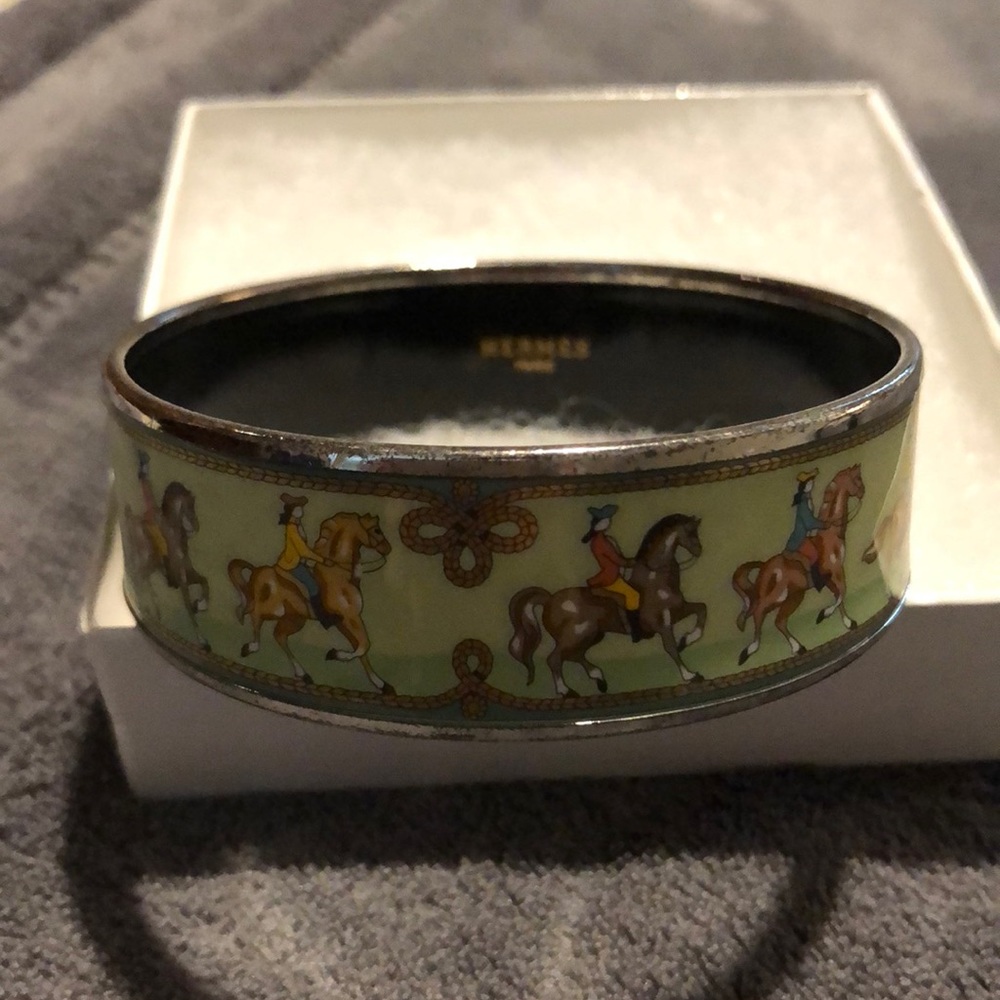HERMES Paris Enamel Silver Light green bracelet